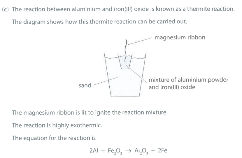 <p>What does the reaction suggest about the reactivity of aluminium compared to the reactivity of iron? Explain your answer. (2)</p>
