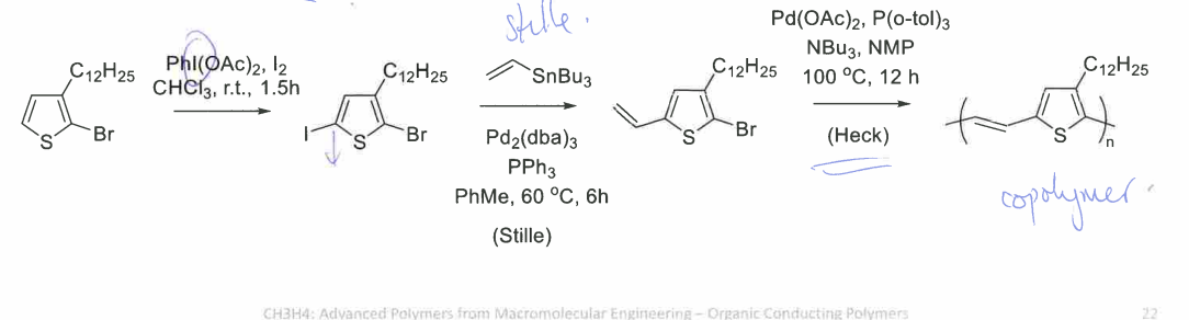 <p>Why are both a Stille and Heck reaction used in the lower synthesis?</p>