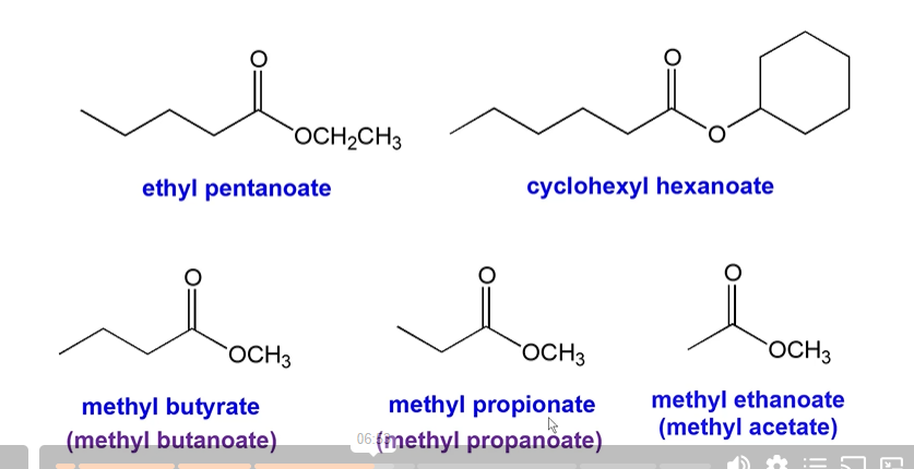 <p>The parent chain starts at the C=O carbon and is counted moving away from the ester oxygen. THEN the parent chain suffix E is replaced with <strong>OATE. </strong></p>