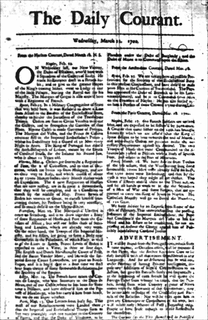 <p>1702 - The Daily Courant (All Facts) </p>