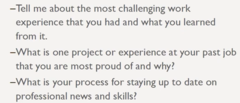 <p>Asks about past job-related behaviors to predict future performance.</p>