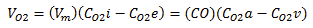 <p>V<sub>O2</sub> = (minute volume) (concentration of oxygen in inhaled air - concentration of oxygen in exhaled air)</p>