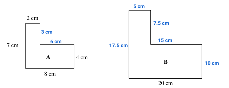 <ul><li><p>$$20 ÷ 8 = 2.5$$ </p></li><li><p>$$4 × 2.5 = 10$$</p></li><li><p>$$7 × 2.5 = 17.5$$</p></li><li><p>$$6 × 2.5 = 15$$</p></li><li><p>$$3 × 2.5 = 7.5$$</p></li><li><p>$$2 ×2.5 = 5$$ </p></li><li><p>$$20 + 10 + 17.5 + 15 + 7.5 + 5 = 75$$</p><ul><li><p><span style="color: green;">$$75$$ cm</span></p></li></ul></li></ul><p></p>