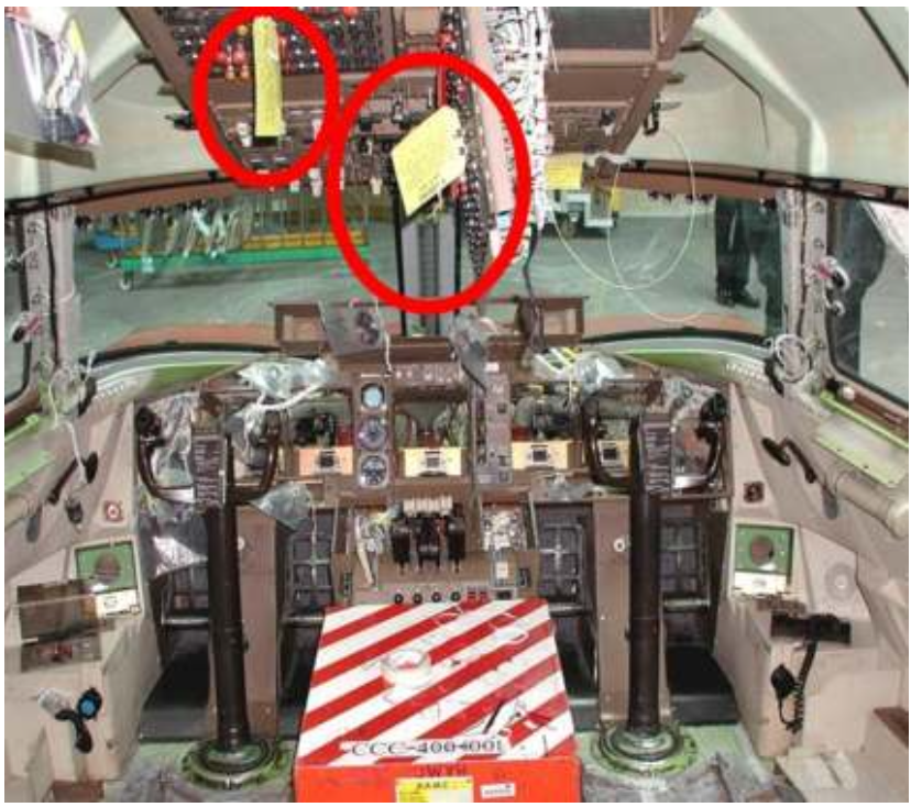 <p>Warning tags in the cockpit </p>