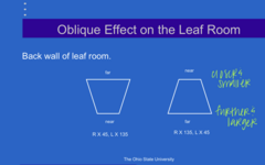 <p>With afocal magnifier R x 045 and L x 135, what would be the appearance of the bottom of the leaf room?</p>