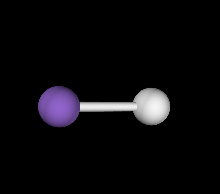 <p>Represents a molecule with $$1$$ domain ($$1$$ bonded atom, $$0$$ lone pairs), linear molecular shape, linear electron geometry, $$s$$ hybridization, bond angle of $$180^\text{o}$$, and example $$HF$$.</p>