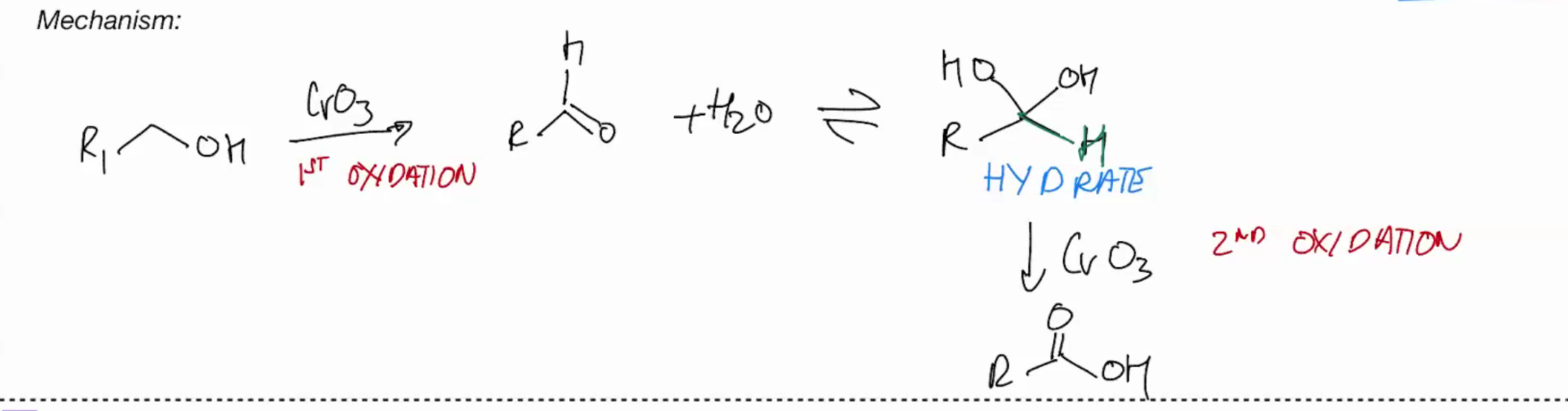 <p>CrO3 + H2O<br>use water as the pyridine , deprotonate w that</p>
