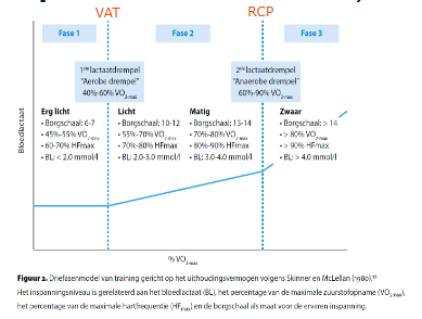 <p>Intensity zones based on ventilatory/lactate thresholds:</p><ol><li><p><strong>Below VT1</strong></p><ul><li><p>Low intensity</p></li><li><p>Mainly aerobic fat metabolism</p></li></ul></li><li><p><strong>Between VT1 and RCP</strong></p><ul><li><p>Moderate intensity</p></li><li><p>More carbohydrate oxidation</p></li></ul></li><li><p><strong>Above RCP</strong></p><ul><li><p>High intensity</p></li><li><p>Large anaerobic glycolysis contribution</p></li><li><p>Rapid lactate accumulation</p></li></ul></li></ol><p></p>