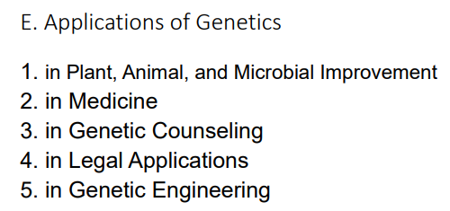 <p>5 applications of genetics (memorize nalang) PMGLG</p>