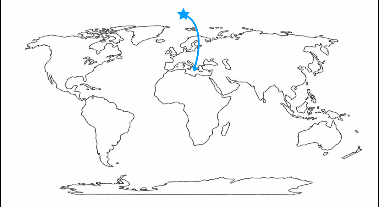 <p>Tip to remember: under Italy/above Africa</p>