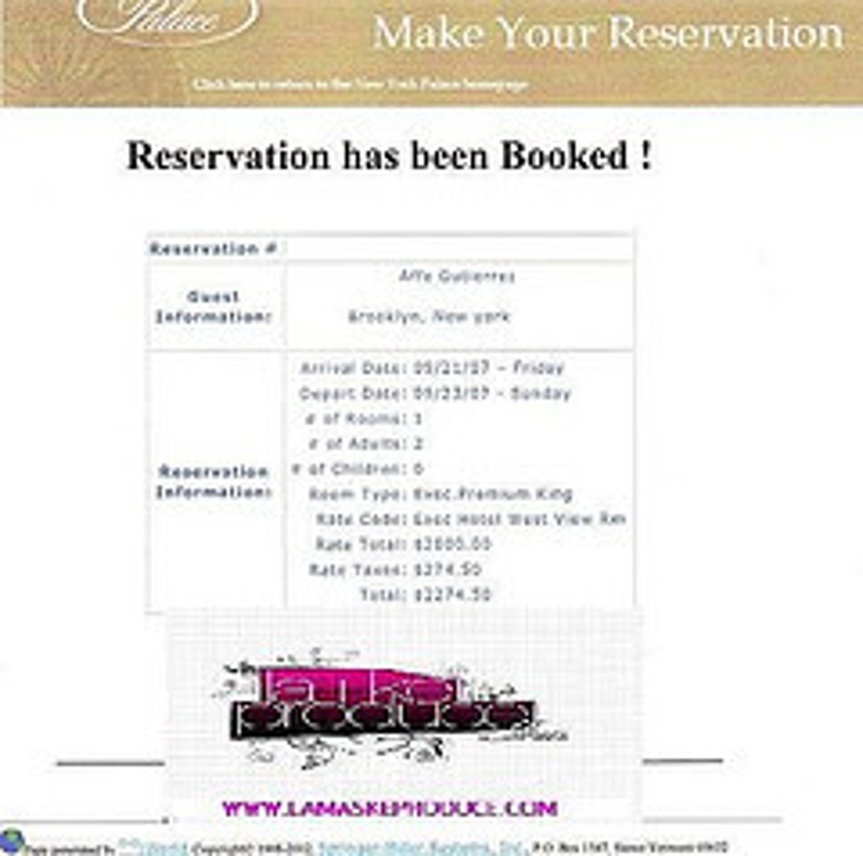 <p>the reservation</p>