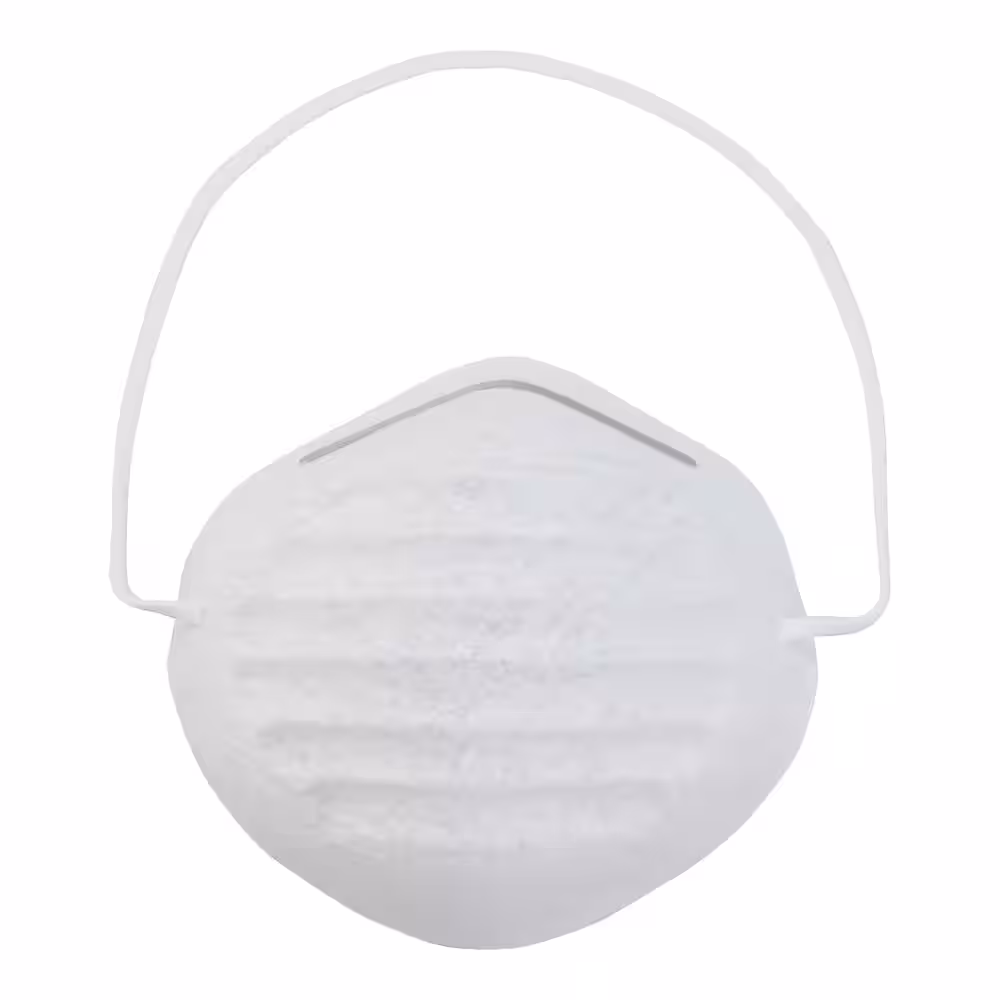 <p>Disposable respiratory mask used to filter dust and airborne particles, designed for single use to protect the lungs.</p>