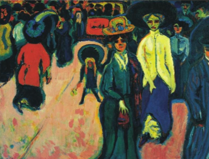 <p>Ernst Ludwig Kirchner, Street, Dresden, 1908 - Expressionism, The Bridge</p>