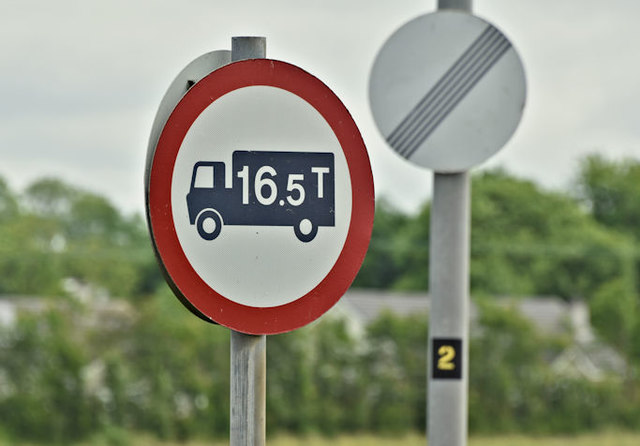 Weight-restriction signs, Nutt's Corner... © Albert Bridge :: Geograph Ireland