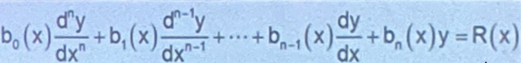 <p>An ordinary differential equation of order n is called linear if it may be written in the form:</p>