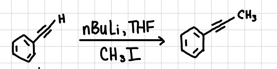 <p>Adds a methyl group to an alkyne.</p><p>Reagents: nBuLi, THF, CH3I </p>