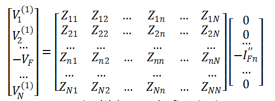 <p>equations for the first circuit in superposition analysis of a fault </p>