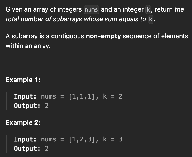 <p><strong>Subarray Sum Equals K</strong></p>