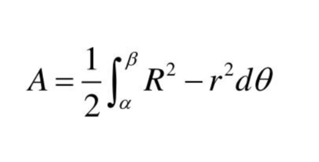 <ul><li><p>R is outer</p></li><li><p>r is inner</p></li><li><p>Limits of integration (alpha &amp; beta) are the intersections of R and r, so solve that first</p></li></ul><p></p>