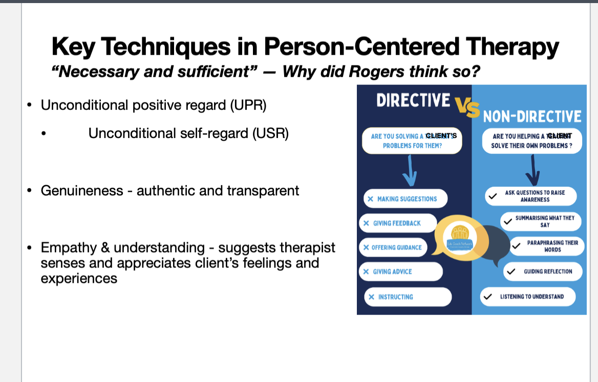 <p>• Unconditional positive regard (UPR)</p><p>• Unconditional self-regard (USR)</p>