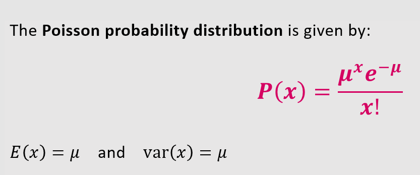<p>Note that the mean myoo is the only parameter for poisson, so the mean and variance equal each other.</p>