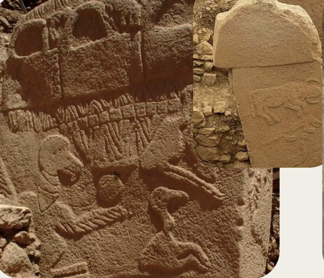 <p><strong>Göbekli Tepe (Turquie actuelle) - PPNA</strong></p><ul><li><p>Sanctuaire monumental découvert avec 56 piliers sculptés, dont certains mesurent plus de 5 mètres.</p></li></ul><ul><li><p>Pilier 43 est particulièrement célèbre, orné de reliefs animaliers et de symboles.</p></li><li><p>Organisation en 6 enceintes ellipsoïdales creusées dans la roche.</p></li><li><p>Datation : PPNA.</p></li><li><p>Abandonné ensuite, puis réoccupé au PPNB.</p></li><li><p></p></li></ul><p>Ce site révolutionne notre vision : <u>avant même l’agriculture, des sociétés de chasseurs-cueilleurs ont construit de vastes sanctuaires collectifs.</u></p>