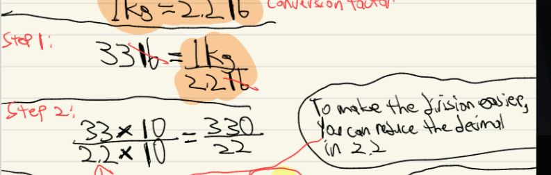 <p>YOU MULTIPLY 33 AND 2.2 TIMES 10</p><p></p><p>AND TO MAKE THE DIVISION EASIER, YOU CAN REDUCE THE DECIMAL IN 2.2</p><p></p><p><strong>THEN YOU DO THE LONG DIVISION</strong></p>
