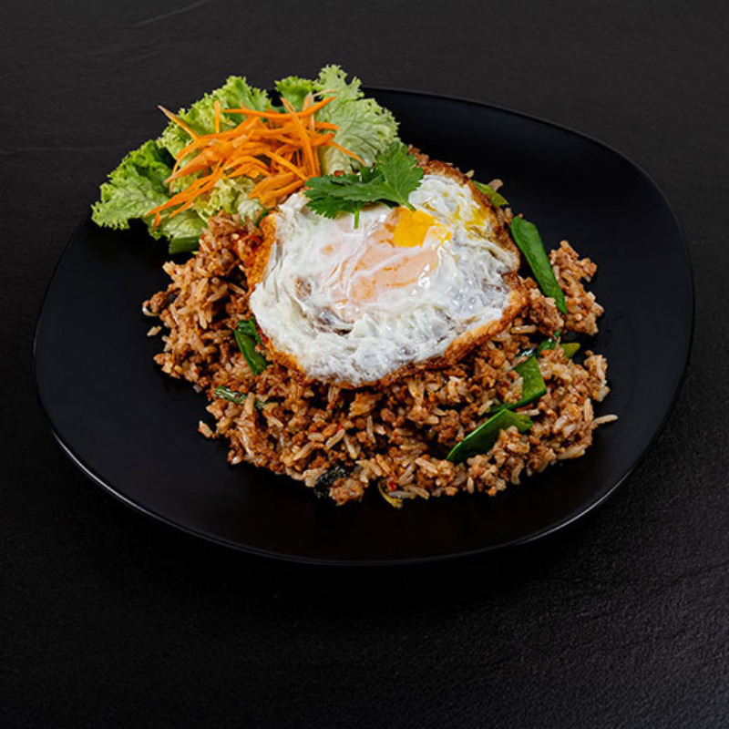<p>Wok riz et viande hachée (poulet et existe en version porc-muu aussi)</p>
