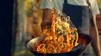 <p>A variation of sautéing. Small uniform pieces of food are cooked using small amounts of fat while stirring and tossing, such as when cooking in a wok.</p>