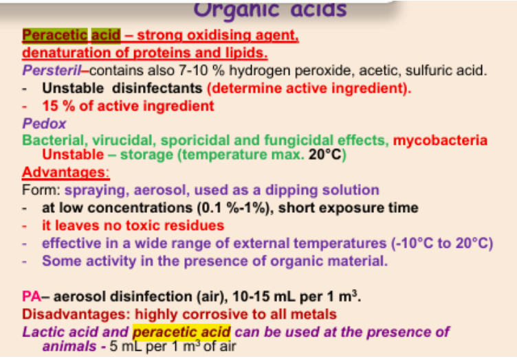 <p>Peracetic acids: preparations, mechanism of action, properties, and usage percentage %</p>