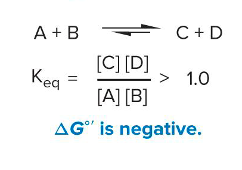 <ul><li><p>form spontaneously</p></li><li><p><span>ΔG°’<em> </em>is negative</span></p></li></ul><p></p>