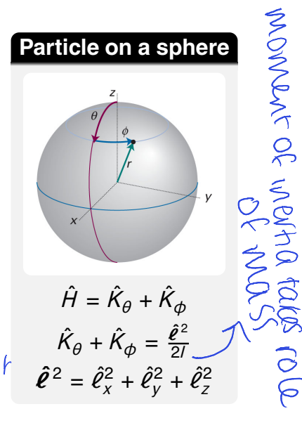 <p> <strong>ℓ</strong> can point anywhere so have to consider all components </p><p>angular momentum again replaces linear momentum </p>