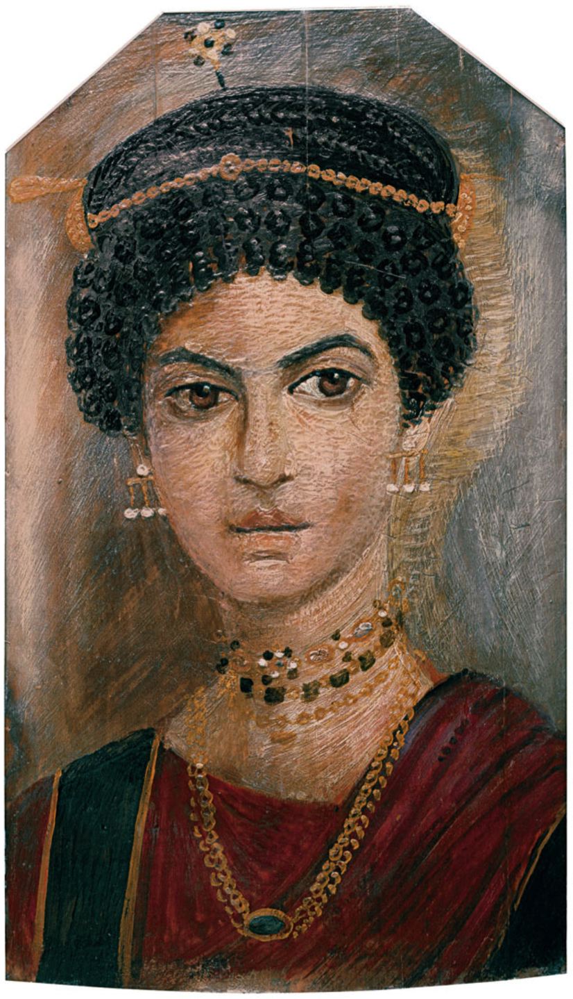 <p><span>Preserved portraits that were once attached over the faces of embalmed, mummified corpses. Artists painted them on wooden panels in the encaustic technique. In the example, the woman is Roman in appearance but Egyptian in culture.</span></p>
