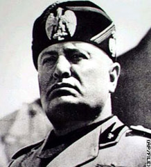 <p>Fascist dictator of Italy (1922-1943) who conquered Ethiopia (1935), joined Germany in the Axis pact (1936), and allied Italy with Germany in World War II. He was overthrown in 1943 when the Allies invaded Italy.</p>