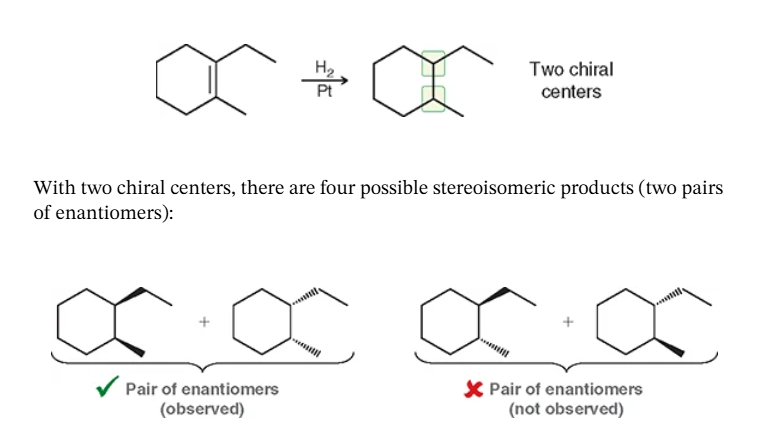 <p>for catalytic hydrogenation what causes En vs Meso?</p>