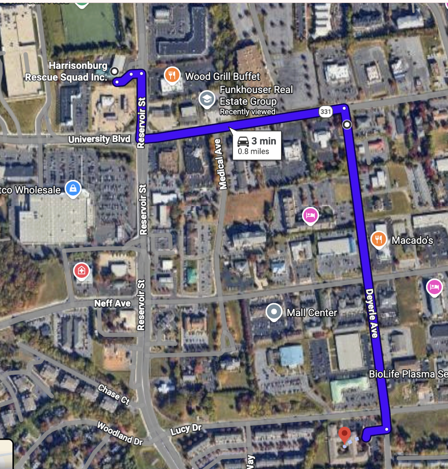 <ol><li><p>right on reservior st</p></li><li><p>Left on university blvd</p></li><li><p>right on deylere ave</p></li></ol><p></p>