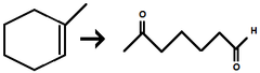 <p>Carbonyls inserted in alkene.</p><p>1. O3, CH2Cl2, Zn</p><p>2. CH3COOH</p>