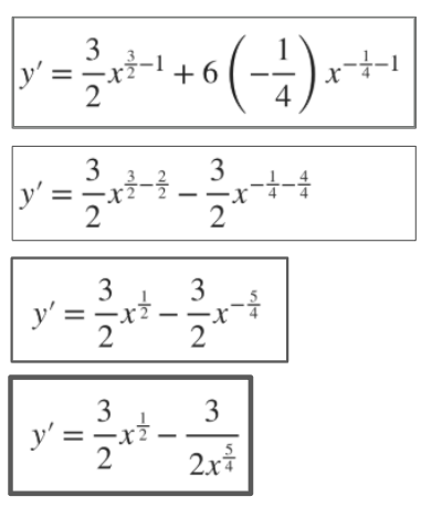 <p>make sure to move all negative exponents in the end solution to the denominator </p>