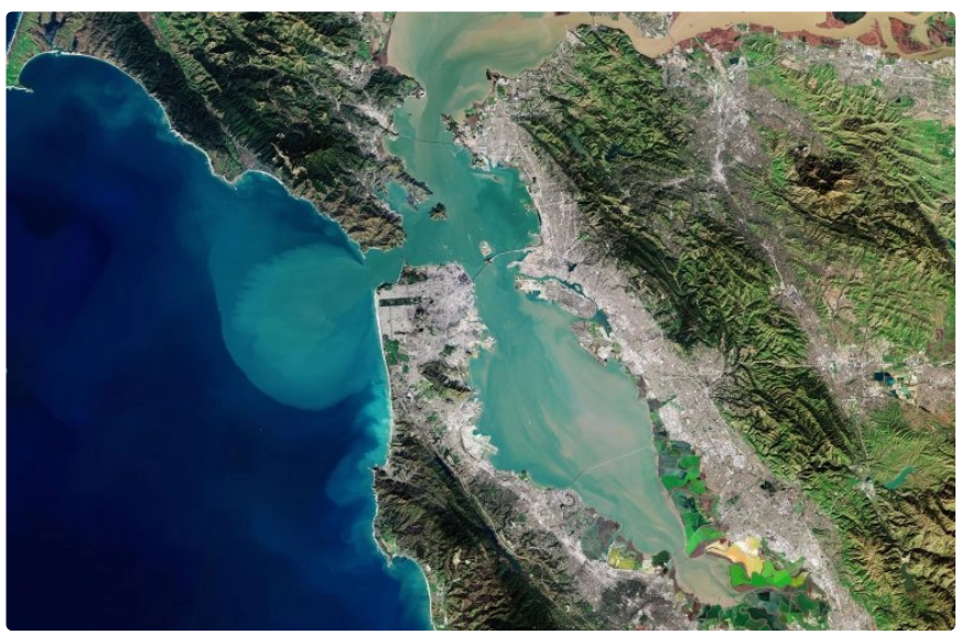 <p>Concordant coast of San Francisco Bay</p><p>- over 10,000 years, sea-level rise has inundated a series of valley’s running parallel to the coastline, creating a concordant coastline which allows for the creation of bays and headlands</p><p>- once parts with less hard rock erode their hard rock first, the lower -down soft rock behind erodes quicker than the hard rock in front</p>