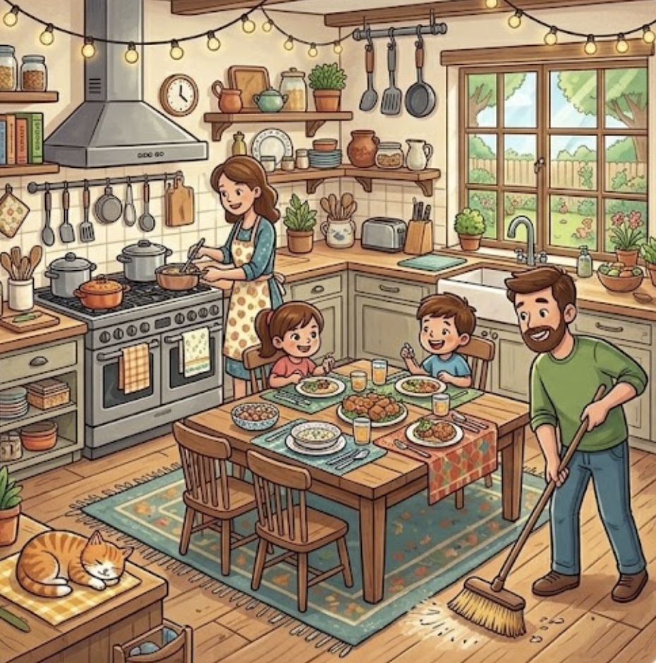 <p>household (n): a group of people, often a family, who live together</p>