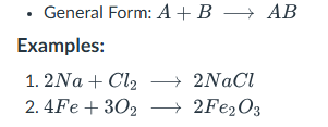 <p><strong>[TYPES OF CHEMICAL REACTIONS] </strong>Two or more reactants combine to form a single product.</p>