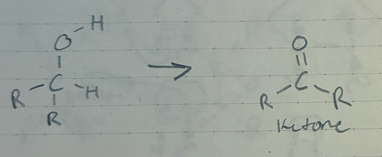 <p>oxidaton of a 2* alcohol to a ketone</p><p>PCC is the carboxylic acid police</p>