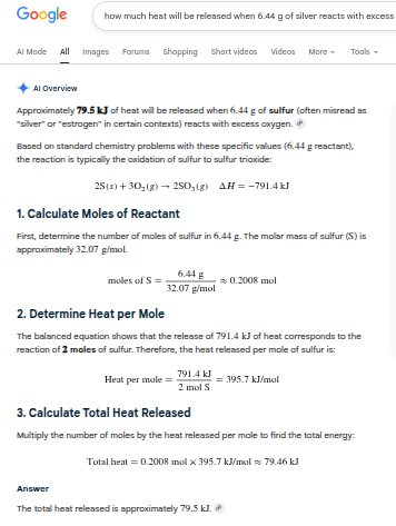 <p><strong>The amount of heat released is 79.5 kJ or 79.4 J depending on rounding.</strong></p>