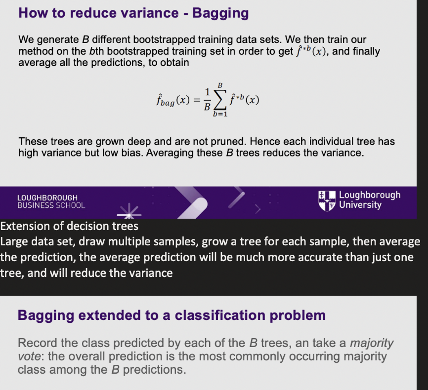 <p><strong>What it means:</strong> How do we fix the fragile tree? We create a forest!</p><p><strong>The translation:</strong> Instead of building one tree, the computer pulls random samples from your spreadsheet and builds hundreds of different trees (this random sampling is called "Bootstrapping")</p><p>If you are predicting a number (Regression), it averages the guesses from all 100 trees.</p><ul><li><p>If you are predicting a category (Classification), it lets the 100 trees take a <strong>majority vote</strong>. This drastically reduces the fragility!</p></li></ul><p></p>