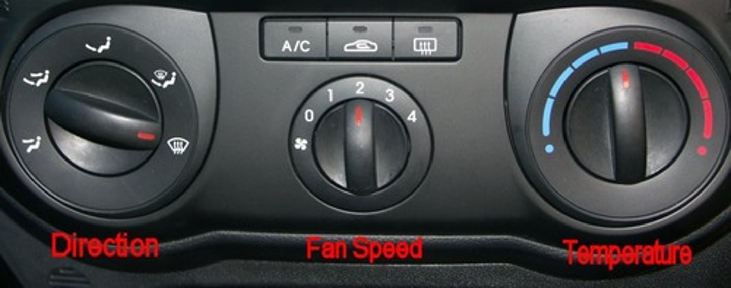 <p>Operate the control to set fan direction to front windscreen, fan speed to 1 or more, and fan temperature to warm.</p>