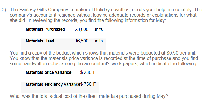 <p>what was the total actual cost of the direct materials purchased during may?</p>