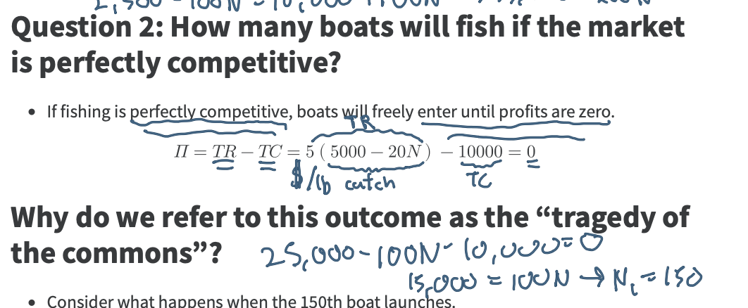 <p>Profit = TR - TC = MB - MPC</p><p>MB = 25,000 - 100N - MPC = 10,000</p><p>-100N = -15,000</p><p>N = 150</p>