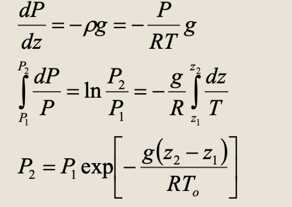 <ul><li><p>Density of gases – temperature and pressure effects significant</p></li><li><p>Pressure gradient for gases is small bcos specific weight is small (0.07063 vs 62.4 lb/ft3), (0.118 vs 9.81 kN/m3)</p></li><li><p>Effect of elevation changes on pressure for small distances very small (tanks, pipes)</p></li><li><p>when elevation difference is thousands of feet</p><ul><li><p>Picture</p></li></ul></li></ul><p></p>