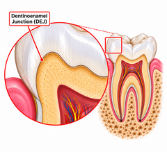 <p>The boundary where the enamel meets the underlying dentin in the crown of the tooth.</p>