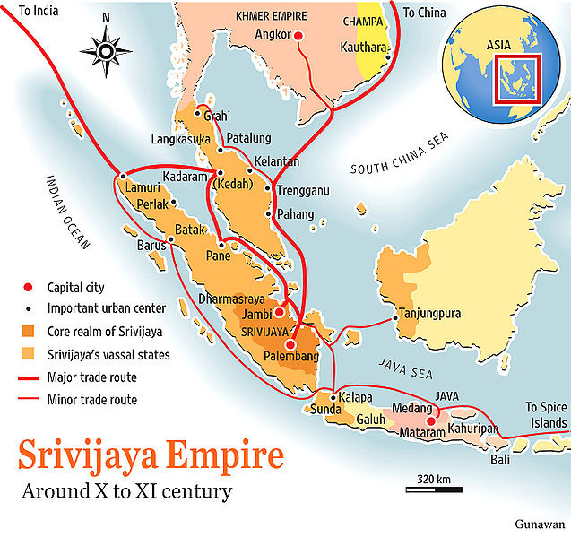 <p>A maritime empire that controlled the Sunda strait the strait of Malacca between India and China. Control strengthened trade routes to China, India, and even Arabia. Srivijaya ended up being an important connecting point for trade from Song China, the Islamic Caliphate, and India.</p>